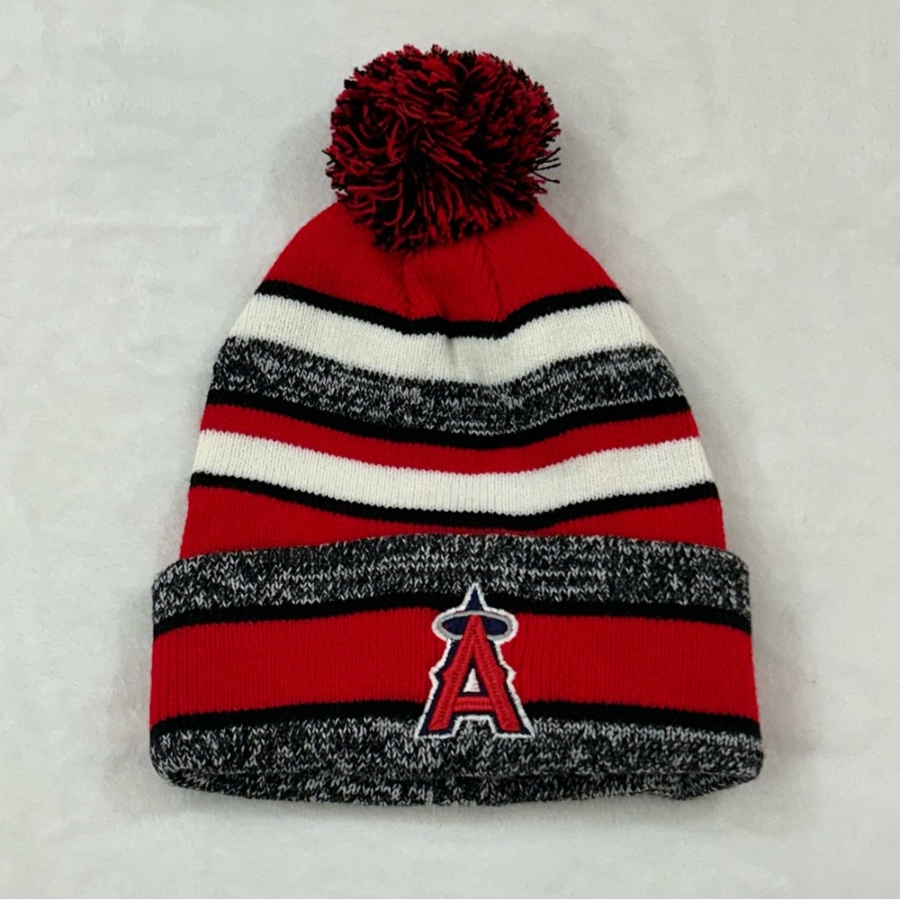 Los Angeles LA Angels Anaheim Striped Cuffed Winter Pom Pom Knit Beanie Hat Cap